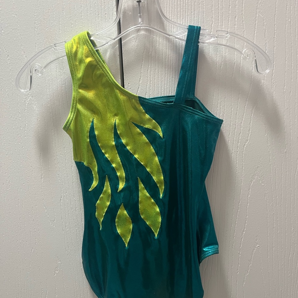 Teal and Yellow One-Shoulder Leotard